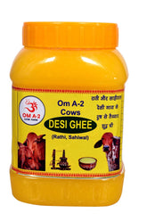 100% Natural Desi Ghee (Rathi, Sahiwal) By Om A-2 Cows Farm | Great Source Of Vitamins & Minerals Help Treat Other Health Issues | (1 Litre) 33.8 Ounce | Jar Pack