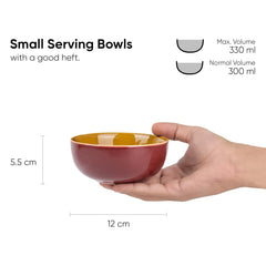 Ceramic Bowl Set Of 4 Pieces For Snacks - 330ml Each, Burgundy Brown | Maggie Bowl, Noodle Bowl With Glossy Finish - Premium Stoneware | Microwave Safe & Dishwasher Safe