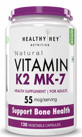 Healthy Hey Nutrition Vitamin K2 , 100% Vegetarian Vitamin K2 Benefits In Bone Health - 55mcg | 120 Veg Capsules , 200gm 0.4lbs