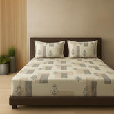 1 Bedsheet For Double Bed With 2 Pillow Covers - 90 X 100 Inches, Beige | Premium Cotton Material Double Bedsheet Queen Size | Skin Friendly & Long Lasting