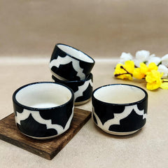 Black Moroccan Small Ceramic Dip Bowls Set - 4 Pieces, 50ml Each | Hand Painted Mini Chutney Bowls - Pickle Small Katoris For Serving Sauce