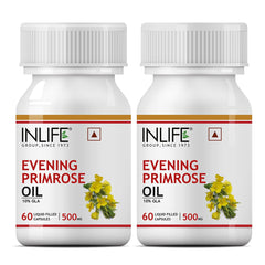Inlife Evening Primrose Oil Capsules 500mg 10% Gamma Lionlenic Acid, Supplement For Hair & Skin | 60 Liquid Filled Capsules 100gm 0.2lbs Each Pack Of 2