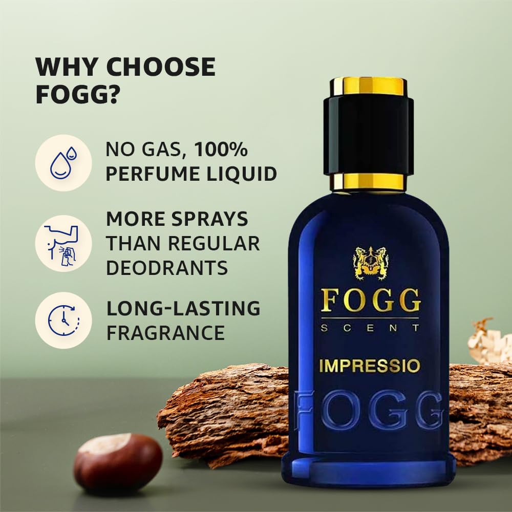 Fogg Scent Impressio Perfume For Men Long-lasting Fresh & Powerful Fragrance Eau De Parfum, 100ml 3.4 Fl.oz. | Perfect For Gifting Fogg Scent Impressio Perfume For Men Long-lasting Fresh & Powerful Fragrance Eau De Parfum, 100ml 3.4 Fl.oz. | Perfect For Gifting