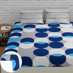 Bedsheets For King Size Bed Cotton With 2 Pillow Covers - 72 X 78 Inches, Blue & Grey | All Around Elastic Fitted | Long Lasting & Soft To Touch