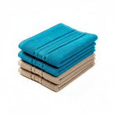 Akiko Home 100% Cotton Essential Series Hand Towels 800 Gsm | Soft, Absorbent & Durable, Cotton Hand Towel For Bathroom Use, Gentle On Skin- Pack Of 4 (Teal & Beige)