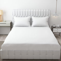 Double Bedsheet Queen Size Elastic Fitted With 2 Pillow Cover - 60 X 78 + 8 Inches, White | Resistance & Wrinkle Recovery
