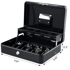 Locking Cash Box With Lock, Money Box With Cash Tray, Lock Safe Box With Key, Money Saving Organizer,11.81lx 9.45 Wx 3.54h Inches, Colour - Black Xl Large
