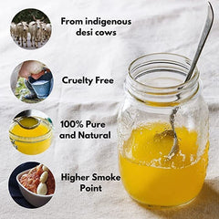 100% Pure A2 Desi Cow Ghee By Healthy Roots | Natural & Healthy Gir Cow Cultured Desi Ghee Good For Muscles | 500ml (250ml * 2) 16.9 Ounce | Jar Pack