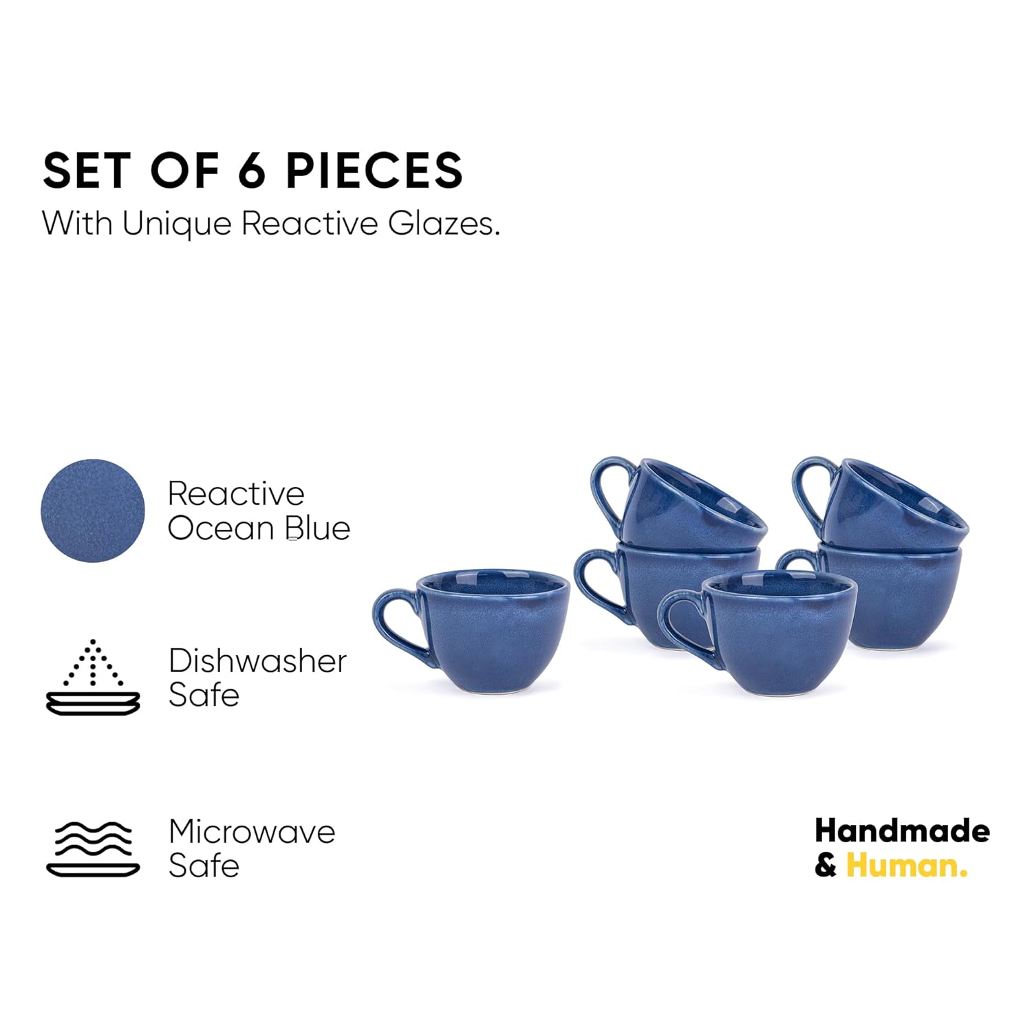 Ceramic Tea Cups Set Of 6 - Blue Reactive, 200ml Each | Tea Cup Set With Glossy Finish - Ceramic Tea Cup Set | Tea Cups Only - Microwave Safe & Dishwasher Safe Ceramic Tea Cups Set Of 6 - Blue Reactive, 200ml Each | Tea Cup Set With Glossy Finish - Ceramic Tea Cup Set | Tea Cups Only - Microwave Safe & Dishwasher Safe