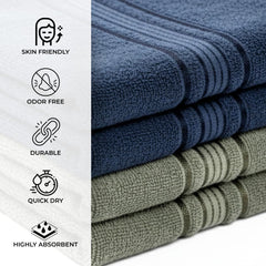 Akiko Home 100% Cotton Essential Series Hand Towels 800 Gsm | Soft, Absorbent & Durable, Cotton Hand Towel For Bathroom Use, Gentle On Skin- Pack Of 4 (Navy & Green)