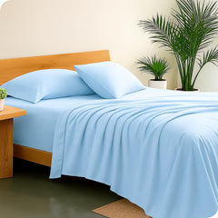 Print King Size Flat Sheet With 2 Pillow Covers - 108 X 108 Inches, Light Blue | Soft, Breathable & Skin-Friendly Bedding For Daily Use | Machine Washable & Long-Lasting
