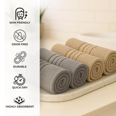 Akiko Home 100% Cotton Essential Series Face Towel 600 Gsm | Soft Absorbent & Durable Washcloth For Men & Women, Compact Travel Towel -Pack Of 4 (Grey & Beige)