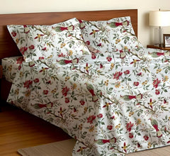 Hand Printed Cotton Bedsheet For King Size With 2 Pillow Covers | 90 X 108 Inches, White & Red | Ultra-Soft & Skin-Safe | Breathable Summer Comfort