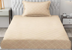 Check Single Bedsheet With 1 Pillow Cover 60 X 90 Inches, Cream | Comfortable & Durable | Elegant Printed Bedding Set For Daily Use