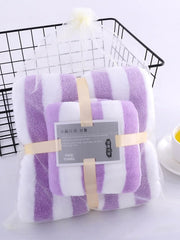 Homecloud Ultra Soft 300 Gsm Bath Towel Set | 3x Softer Than Cotton Towels Strip Purple | Highly Absorbent & Ultra Fast Dry | Set Of 2 (1 Bath + 1 Face Towel)