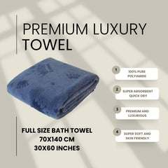 Hanker Embossed Microfiber Luxury Bath Towel 500 Gsm | Super Soft On Skin, Frizz Free Hair Post Wash (Blue Crown Pattern)