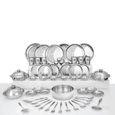 Designer Stainless Steel Delight Laser Bloom Dinner Set Of 61 Pieces, Silver | Dishwasher Safe & Easy To Clean