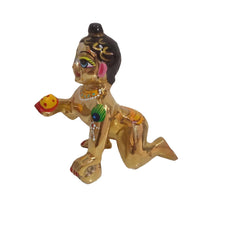 Laddu Gopal Idol, Golden Hand Painted Idol, Bal Gopal, Gold, Brass - Size No.7, Made In Vrindavan, A Beautiful Gift For Janmastami Diwali Any Puja Occasions, Statue -7 Inch Thakur Ji Murti