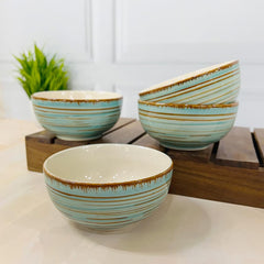 Iris Turquoise Handcrafted Ceramic Dinner Set - 3 Pieces | 1 Dinner Plate + 2 Katori Bowls, 180ml Each Dinnerware Set | Serving For 1, Microwave Safe & Dishwasher Safe