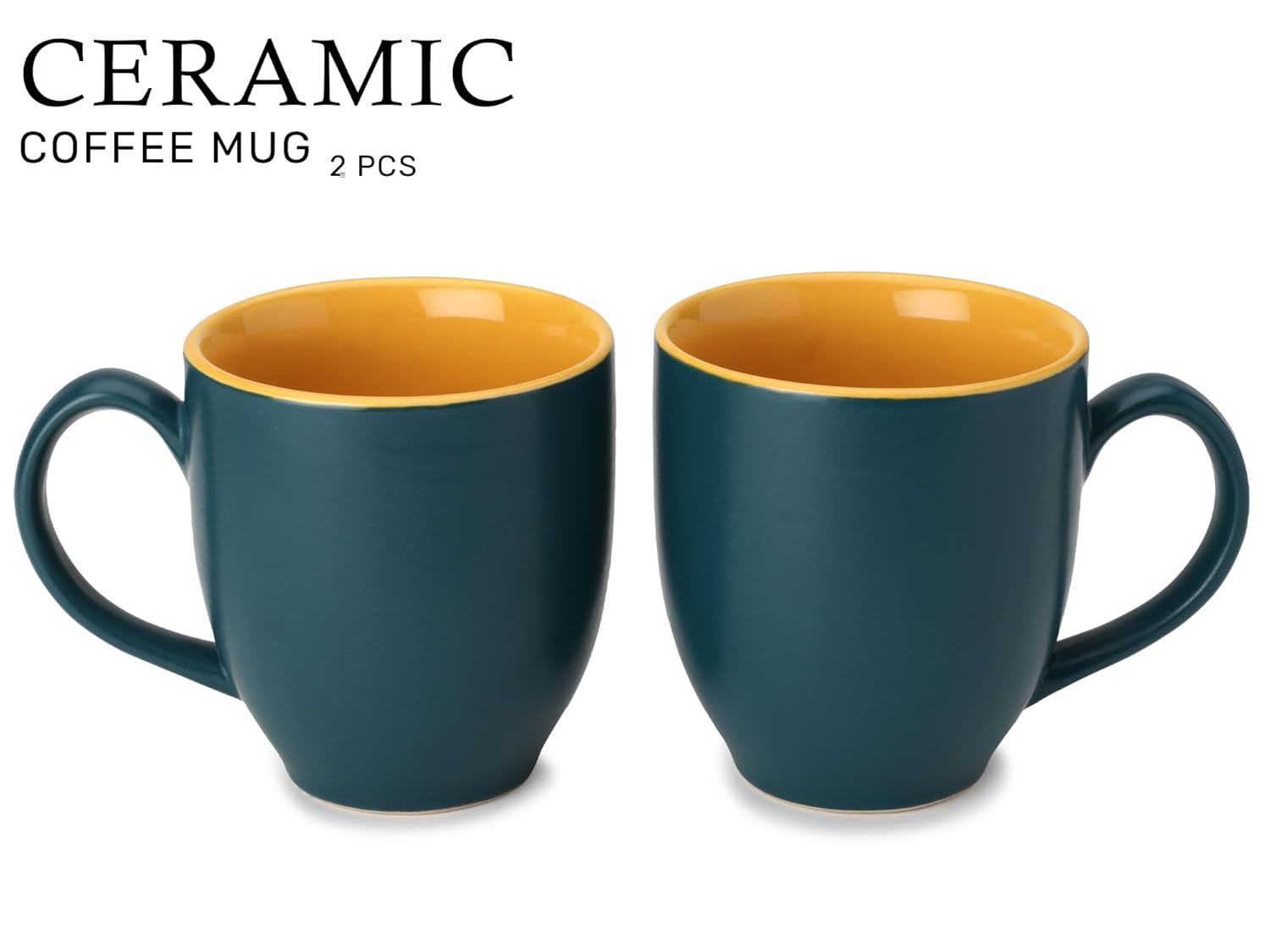 Ceramic Tea & Coffee Mug Set Of 2 - Large, 400ml Each, Teal | Ideal For Latte, Cappuccino, Green Tea, Hot Chocolate & Milk - Matte & Glossy Finish Ceramic Tea & Coffee Mug Set Of 2 - Large, 400ml Each, Teal | Ideal For Latte, Cappuccino, Green Tea, Hot Chocolate & Milk - Matte & Glossy Finish