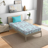 Cotton Elastic Fitted Single Bedsheet With 1 Pillow Cover | 72 X 30 Inches, Black & Sky Blue - Breathable & Durable, Soft & Perfect For All Seasons