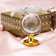Crystal Rotating Globe With Golden Stand, Educational World Globe For Good Luck, Success & Prosperity (12 Cm 4.5 Inch) Pack Of 1