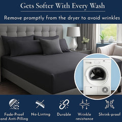 Double Bedsheet For Queen Size With 2 Matching Pillow Cover - 90 X 100 Inches, Dark Grey | Breathable & Durable, Soft Touch & Perfect For All Seasons