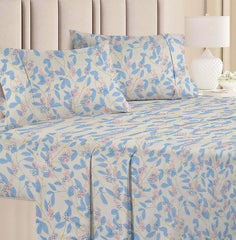 Double Floral Bedsheet With 2 Matching Pillow Covers | 88 X 90 Inches, Beige & Blue - Soft Brushed Microfiber & Breathable & Wrinkle Free