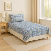 Bedsheet For Single Bed with 1 Pillow Cover - Size 90 X 60 Inches, Blue | Soft Touch Cotton Fabric-Comfortable & Durable | Elegant Printed Bedding Set For Daily Use