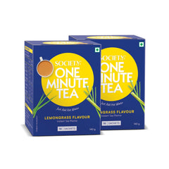 Society One Minute Tea Lemongrass Flavor Instant Tea Premix 14gm X 20 Sachets - 280gm, 9.8 Ounce, Pack Of 2 | Made With Lemongrass - Low Caffeine Chai Patti | Flavored Instant Black Tea