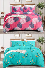 Combo Pack Of 2 Double Bedsheets With 4 Pillow Covers - 90 X 90 Inches, Multicolor | 180 Thread Count Soft Brushed Glace Cotton Breathable & Wrinkle Free
