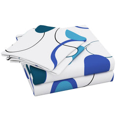 100% Cotton Elastic Fitted Double Bedsheet For Queen Size 2 Pillow Cover - 88 X 100 Inches, White & Blue | Perfect For Festive Gifting | Durability & Long-Lasting Use