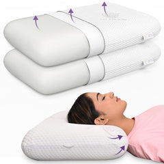 Memory Foam Pillow, Orthopedic Pillows For Neck Pain Relief, Thick King Size - 5 Inch | White Pillows With Removable Washable Cover | Bed Pillow, Cooling, Adjustable, Breathable - Pack Of 2