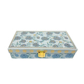 Flower Design Gold Foil Scodix Print Matt Touch Decorative Box, Wedding Fancy Shagun Cash Box, Jewellery Box, Money Box, Gaddi Box, Colour - Blue, Pack Of 2