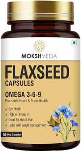 Mokshveda Flaxseed Capsules With Omega 3 For Men & Women, Supports Skin, Joint, Hair & Immunity Support | 60 Veg Capsules 100gm 0.2lbs Each Pack Of 2