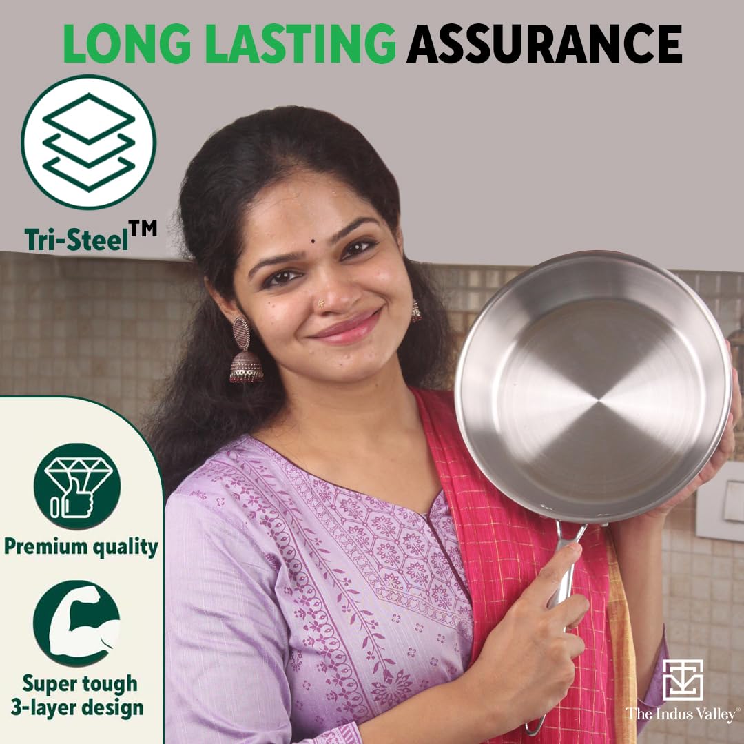 Triply Stainless Steel Cookware Set + Free Wooden Chopping Board | Kadai 25.4 Cm, 4 Liters + Fry Pan 23 Cm, 1.5 Liters - Kitchen Cooking Combo Pots & Pans Set Of 3 Pcs | Naturally Nonstick Triply Stainless Steel Cookware Set + Free Wooden Chopping Board | Kadai 25.4 Cm, 4 Liters + Fry Pan 23 Cm, 1.5 Liters - Kitchen Cooking Combo Pots & Pans Set Of 3 Pcs | Naturally Nonstick