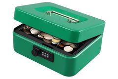 Medium Metal Cash Box With Combination Lock Safe & Money Tray For Security 7.87"X 6.30"X 3.54" Colour - Green