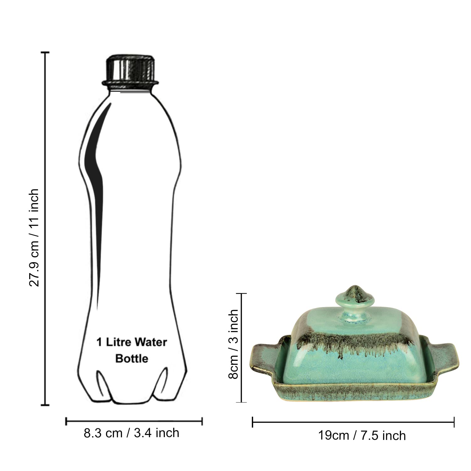 Studio Pottery Ceramic Butter Dish With Lid - Sea Green, Height: 8 Cm | Butter Pot - Butter Container For 500 Gm Studio Pottery Ceramic Butter Dish With Lid - Sea Green, Height: 8 Cm | Butter Pot - Butter Container For 500 Gm
