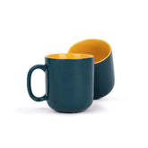 Large Ceramic Coffee Mug Set Of 2 - Teal Yellow, 400ml Each | Ceramic Belly Mug, Tea Mug With Matte Finish - Mug For Coffee | Ceramic Coffee Mug - Microwave Safe & Dishwasher Safe