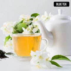 Blue Tea Organic Jasmine Flower Herbal Tea - 30gm Reusable Pet Jar, 1.05 Ounce, 30 Cups | Non-Bitter, Flower Based Super Antioxidant Tea - For Slimming Body & Stress Relief
