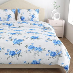 Flat Bedsheet Queen Size Bed With 2 Pillow Covers - 100 X 90 Inches, White & Blue | Soft, Breathable & Durable | Skin-Friendly & Durable