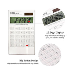 Deli W39258 Calculator Big Size With 12 Digit Steps | 3 Years Warranty | With Steps Check And Correct Desktop Calculator - White