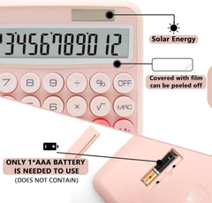 Fycan Calculator Student Cute Calculators Portable Easy Carry Cute Creative School Office Supplies 12 Digit Solar Battery Dual Power With LCD Large Display Calculator Desktop Calculator_1 (Pink)