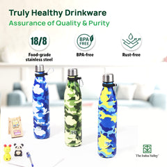 Vacuum Insulated Stainless Steel Cola Bottle For School, College, Office | Yellow & Green, 1 Liter - Double Walled Vacuum, Hot & Cold Temperature, Leak Proof, BPA-Free