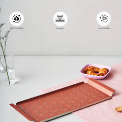 Designer Pink Stainless Steel Tray - Large, Ikat Series | Multipurpose Serving Platter - Premium Serve Ware, Dinnerware & Tableware