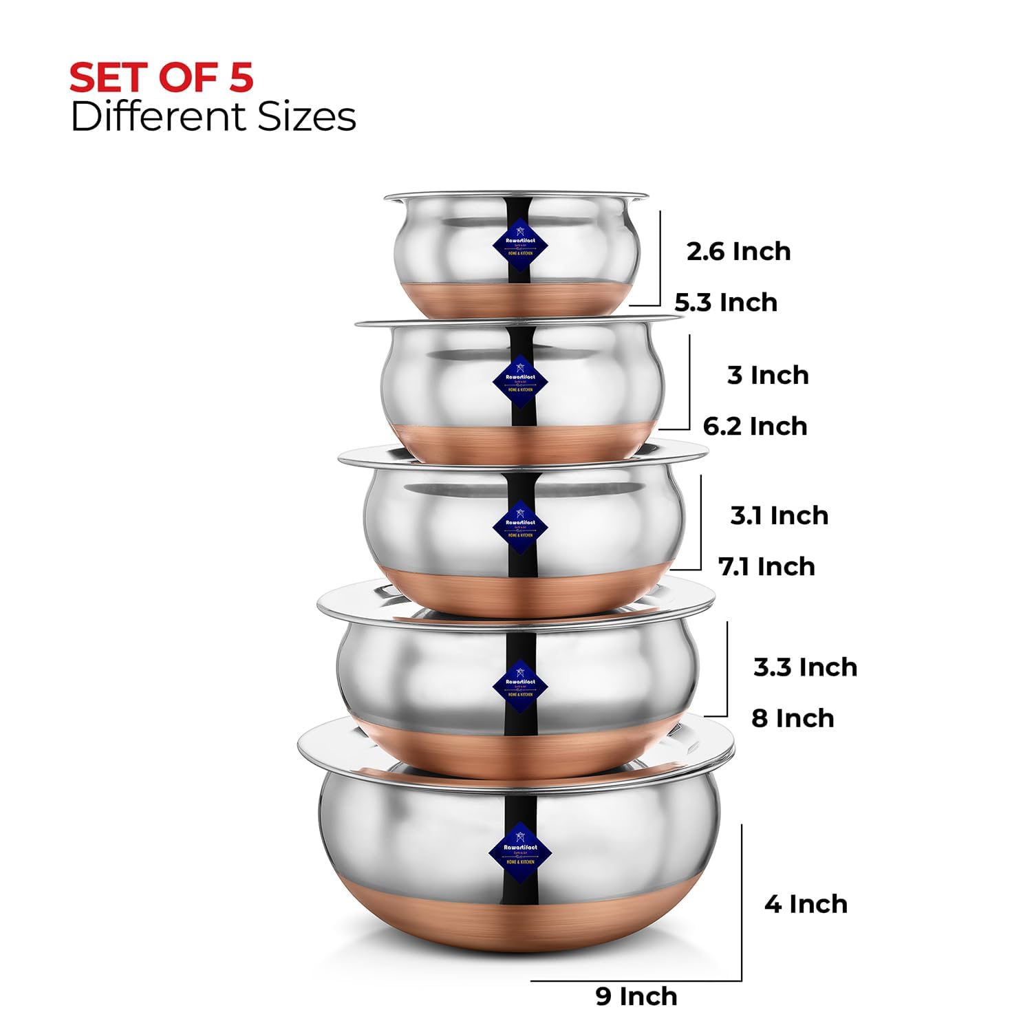 Silver Stainless Steel Copper Bottom Cookware Handi | Cooking, Serving Pot Pan, Bowl, Handi, Urli 2000ml Silver Stainless Steel Copper Bottom Cookware Handi | Cooking, Serving Pot Pan, Bowl, Handi, Urli 2000ml