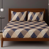 1 Bedsheet For Double Bed With 2 Pillow Covers - 90 X 100 Inches, Beige & Grey | Premium Cotton Material Double Bedsheet Queen Size | Skin Friendly & Long Lasting