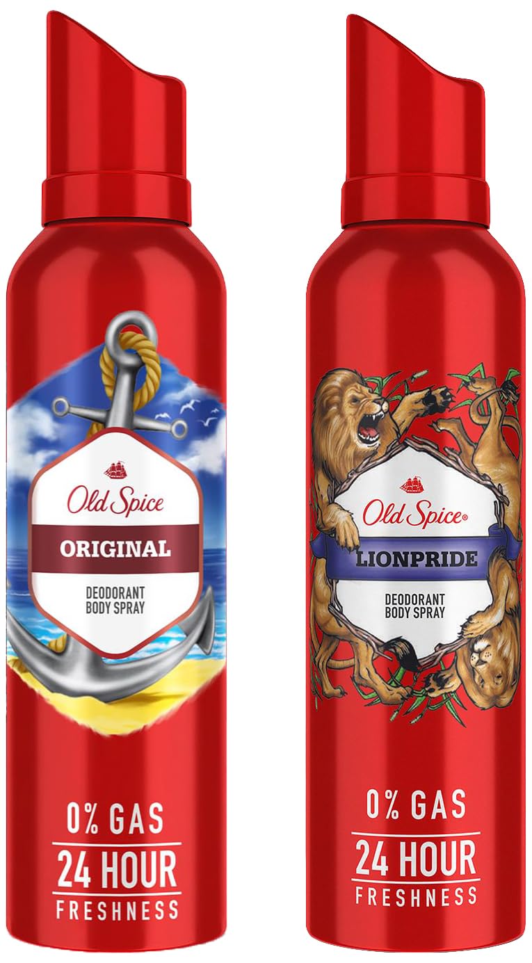 Old Spice Original & Lionpride No Gas 24 Hour Long Lasting Freshness Deodorant Perfume Body Spray For Men 140ml Each 4.7 Fl.oz. Old Spice Original & Lionpride No Gas 24 Hour Long Lasting Freshness Deodorant Perfume Body Spray For Men 140ml Each 4.7 Fl.oz.