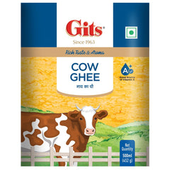 Natural Premium Desi Cow Ghee By Gits | Good Source Of Vitamin A, Delicious Healthy & Nutritious Pure Cow Ghee Perfect For Boost Immunity | (500ml) 16.9 Ounce | Tin Pack