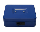 Metal Cash Box With Number Combination Lock, Size - Medium, Colour - Blue, Material - Iron, Special Feature - Removable Tray